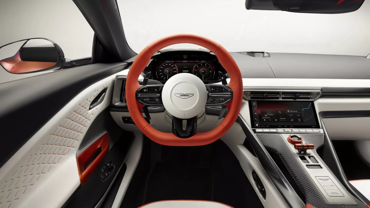 Habitáculo do Aston Martin Valen visto do lugar do condutor