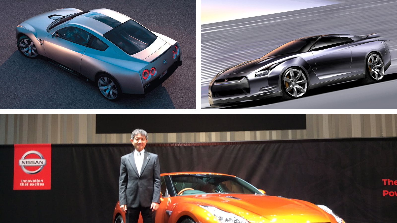 Da exploração conceptual à apresentação pública do Nissan GT-R R35. Crédito/fonte: Nissan Motor Corporation, retrospectiva oficial do R35.