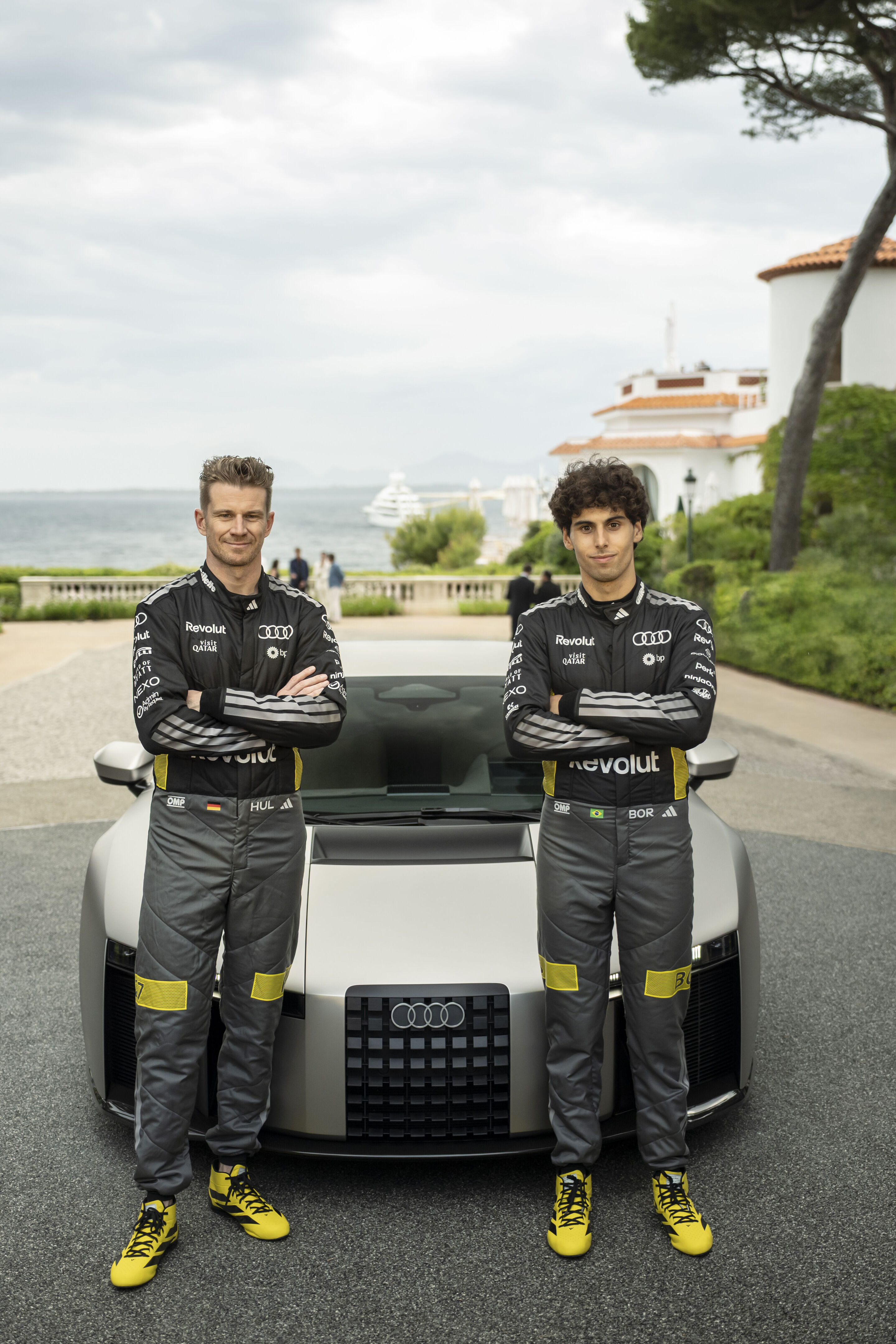 Gabriel Bortoleto e Nico Hülkenberg na apresentação do Nuvolari, Côte d’Azur, 2026.